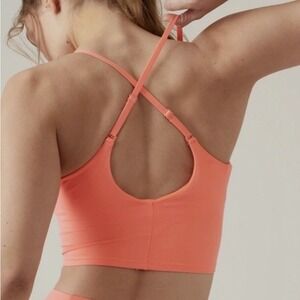 Athleta Elation V-Neck Longline Crop Top Sports Bra, Soft Peach, Small